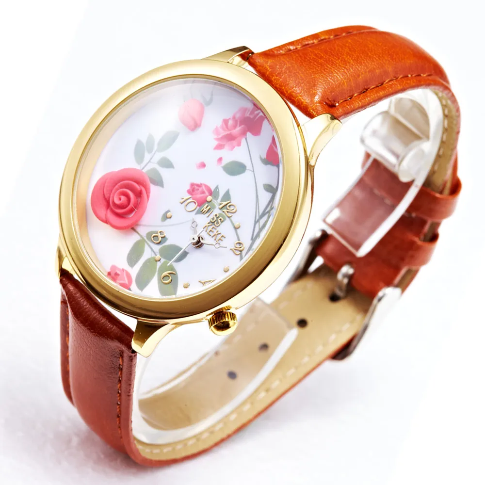 Китайские часы Miss Keke Clay 3d часы с красной розой женские часы женские модные часы кожаные Наручные часы 003