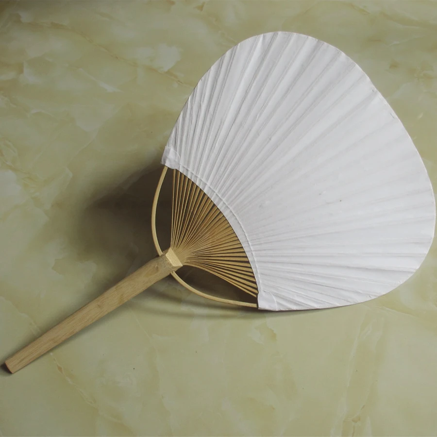 100pcs Lot Chic Paper Paddle Hand Fans with Bamboo Frame and Handle