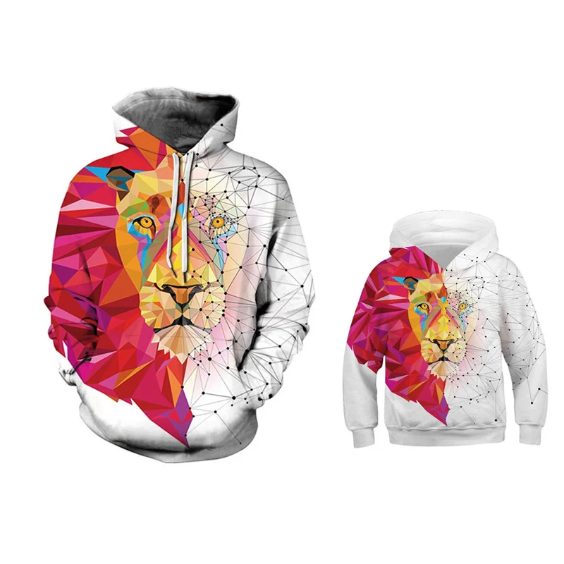 

Matching Family Clothing Autumn Winter Hoodie Father Son Mother Daughter Matching Outfits Sweatshirts Hat Hoody Colorful Lion