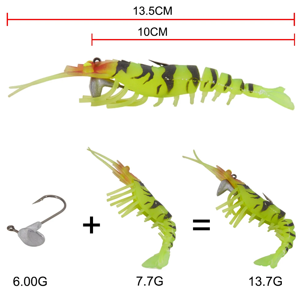 2 шт., Мягкая приманка для рыбалки, креветки, лучшая искусственная погремушка, 13,5 см, Мягкая приманка, креветка для морской форели, приманки для ловли басов