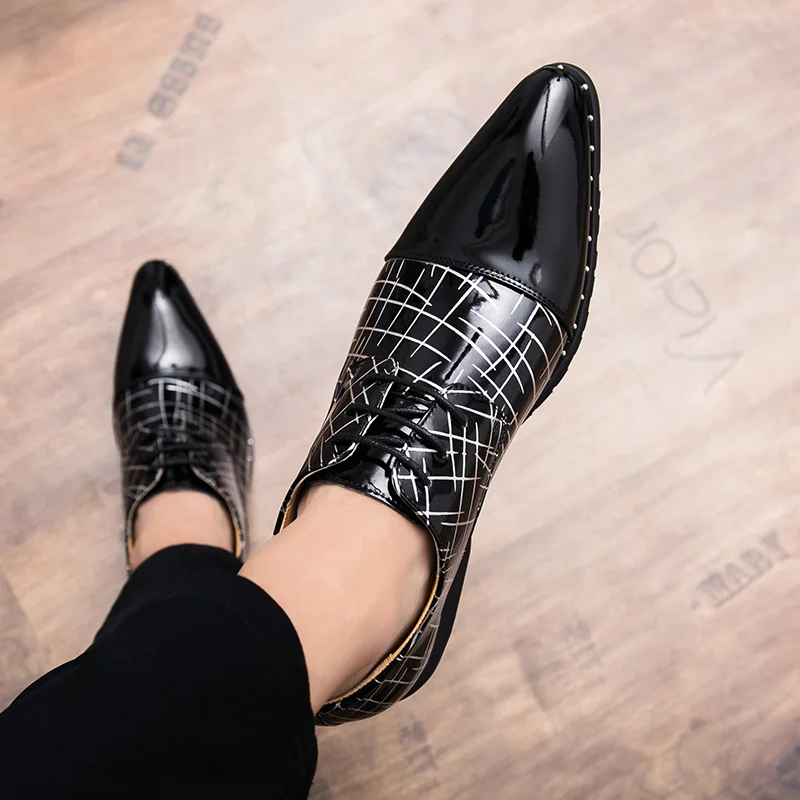 pointed toe mixed colors patent leather men shoes fashion dress ballroom dancing wedding pary flats derby oxfords shoes for men (8)