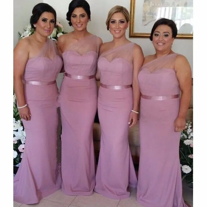 Elegant Pastel Pink One Shoulder Mermaid Floor Length Chiffon Elegant Pastel Pink One Shoulder Mermaid Floor Length Chiffon Bridesmaid Dress For Beach Wedding 2016 In Dresses From Weddings Events On