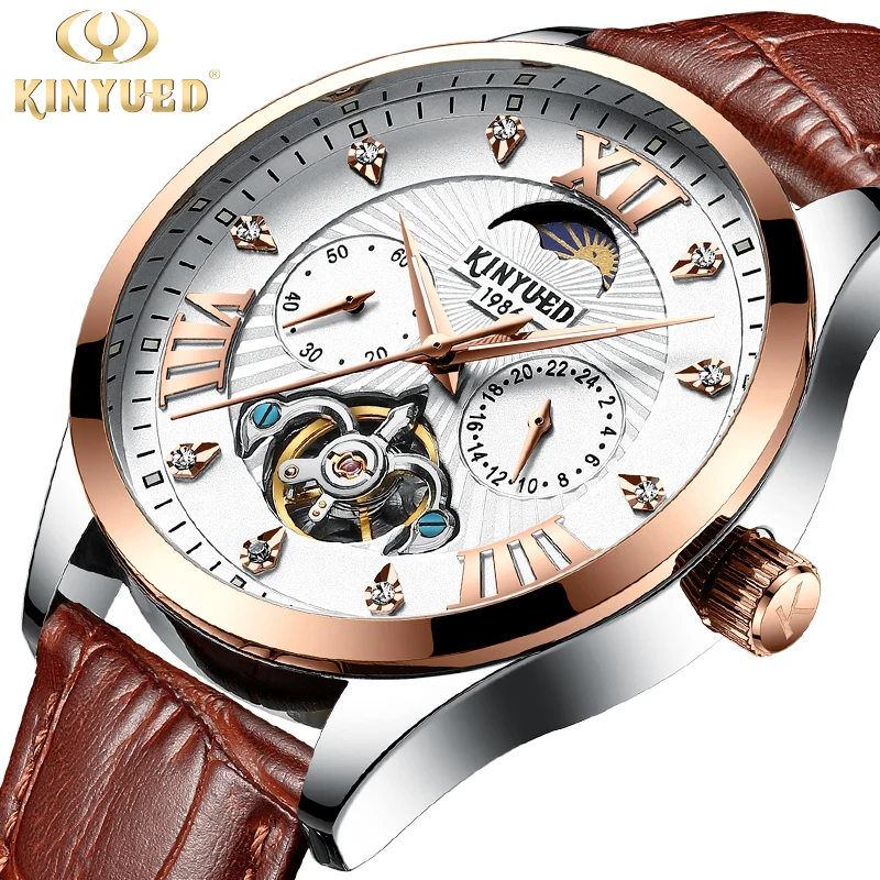 KINYUED Men Watch Mechanical Wristwatches Automatic Tourbillon Business Casual Leather Moon Phase Sports Watches Horloges Mannen KINYUED Men Watch Mechanical Wristwatches Automatic Tourbillon Business Casual Leather Moon Phase Sports Watches Horloges Mannen