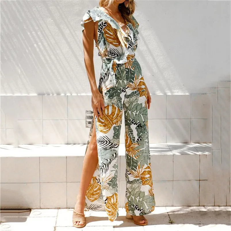 Playsuit Fashion Women V-Neck Floral Print Sleeveless Long Playsuit Ladies Jumpsuit Sexy Female Summer Beach Overalls R04 (13)