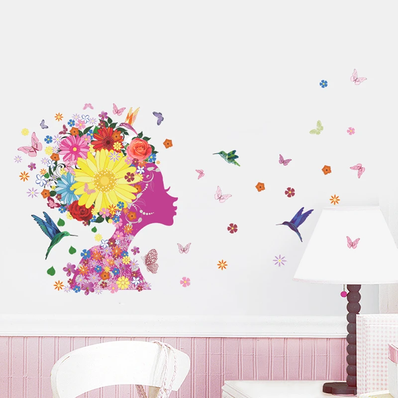 Birds And Butterflies Flower Fairy Wall Stickers Home Decor Creative DIY Wall Decals Girls Bedroom Interior Decoration
