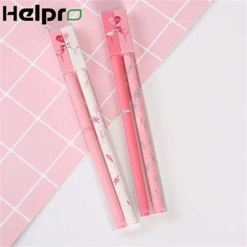 

Helpro 2Pcs/Set Couple Flamingo Gel Pen Black Ink Kawaii Pens for School Office Supplies Writing Learning Gift 0.5 mm