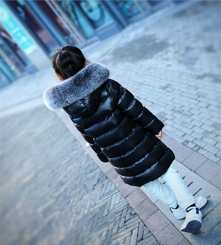 Детский длинный пуховик для русской зимы теплые зимние пальто для девочек зимняя одежда с воротником из натурального меха лисы детская верхняя одежда и пальто