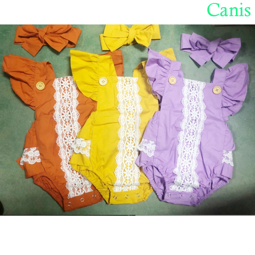 Г. летняя одежда для малышей кружевная одежда без рукавов для новорожденных девочек Комбинезон в стиле пэчворк боди с оборками повязка на голову комплект из 2 предметов
