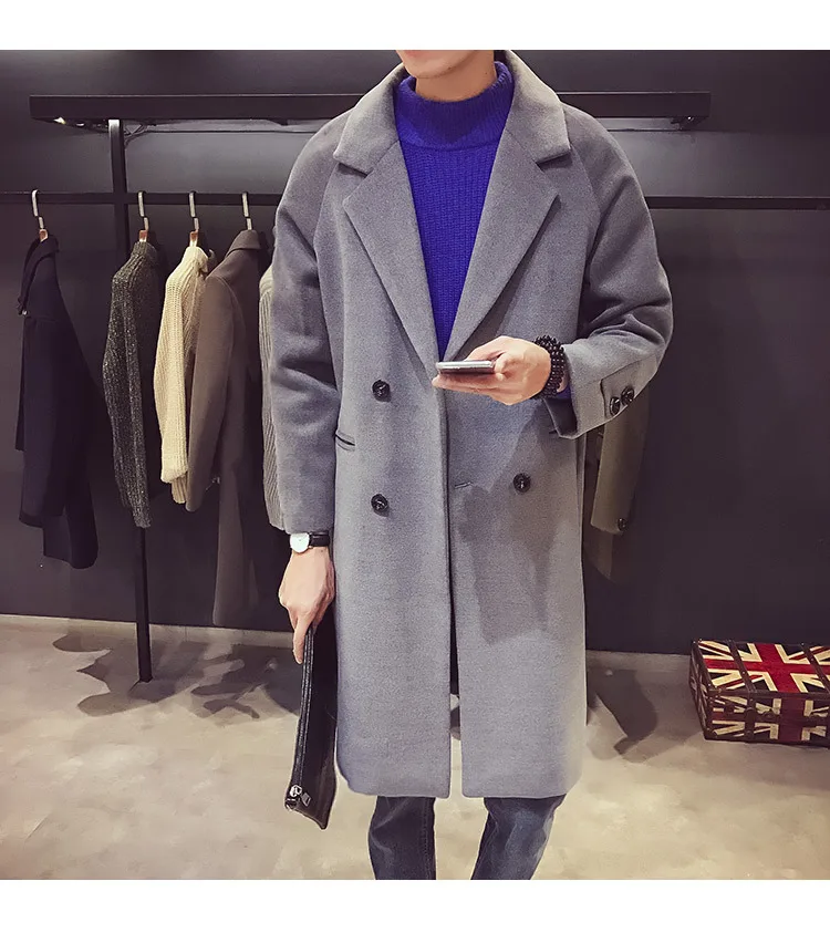 Отложным воротником Повседневное Для мужчин Зимняя шерстяная одежда смесь Пальто Англия Стиль корейский стиль шерстяное пальто и куртка, верхняя одежда