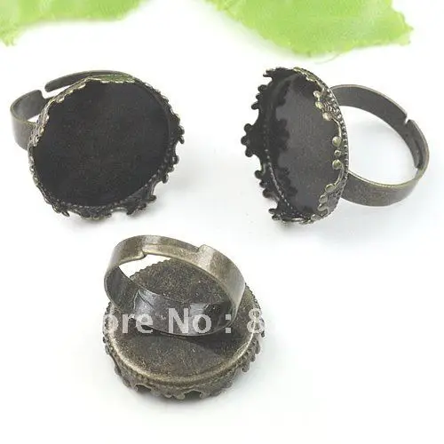 

20mm Adjustable Antique Bronze Copper Blank Round Crown Cap Pad Bases Rings Settings for Diy CZ Cabs Jewelry Findings Wholesale