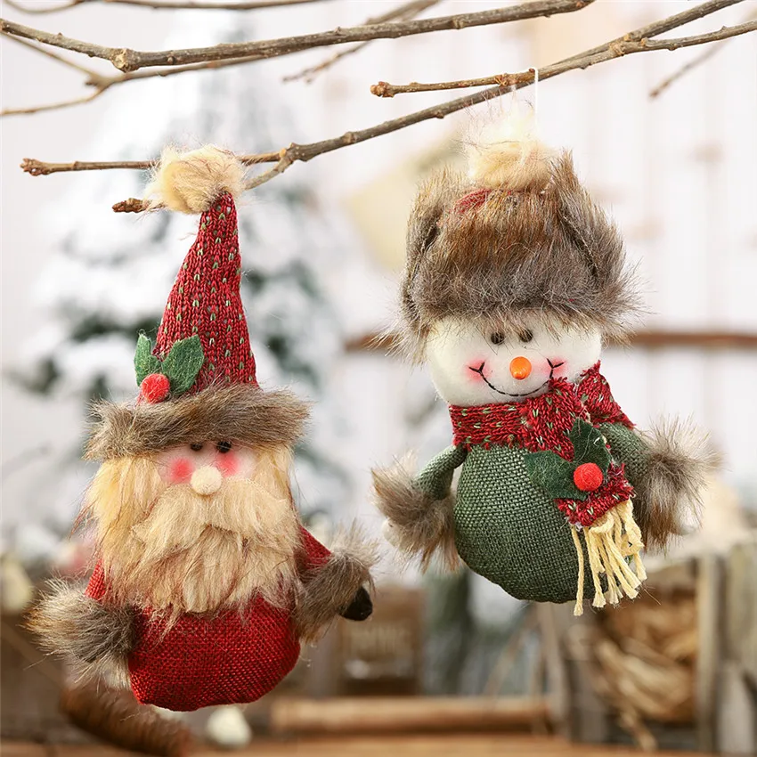 

Christmas Decorations Cartoon linen dolls Plush Santa Snowman Doll Pendant Xmas Party Gift Tree Hanging Ornament for Home