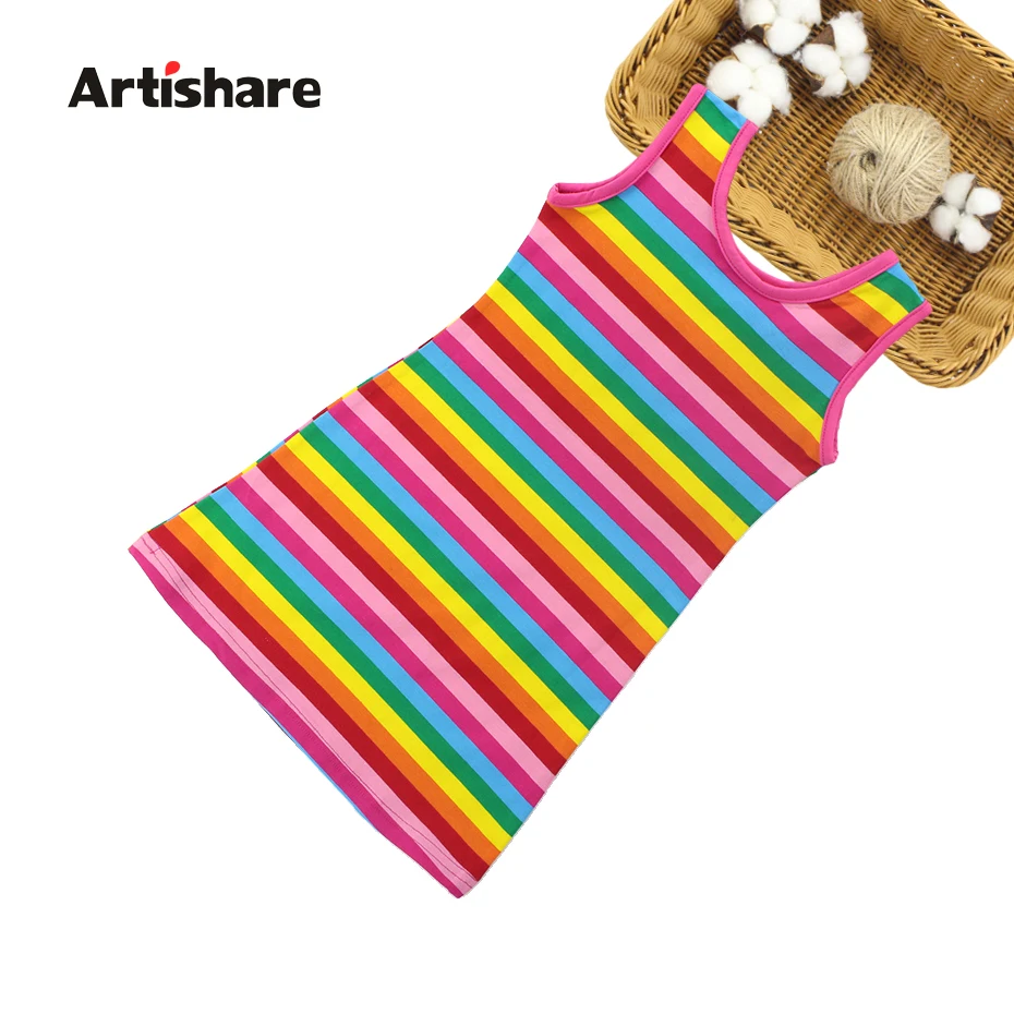 

Artishare Summer Girls Dress Rainbow Color Kids Clothes 100% Cotton Teenage Dress Vestidos Infantis Clothes 6 8 10 12 Year