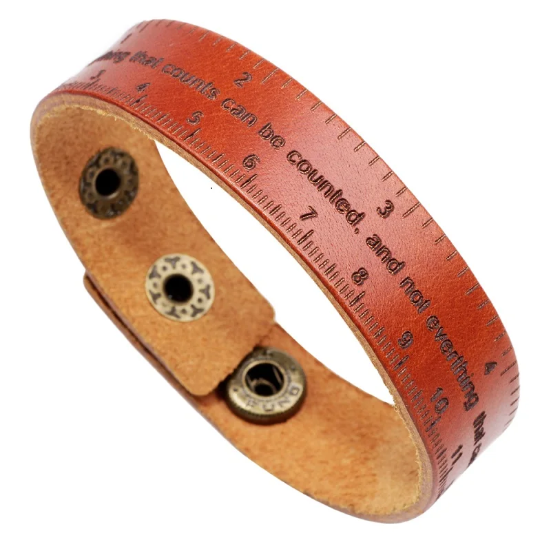 Wholesale Retro Cuff Multifuncti Leather Bracelet Men British style Ruler Cowhide Leather Charm Bracelet Friend Gift