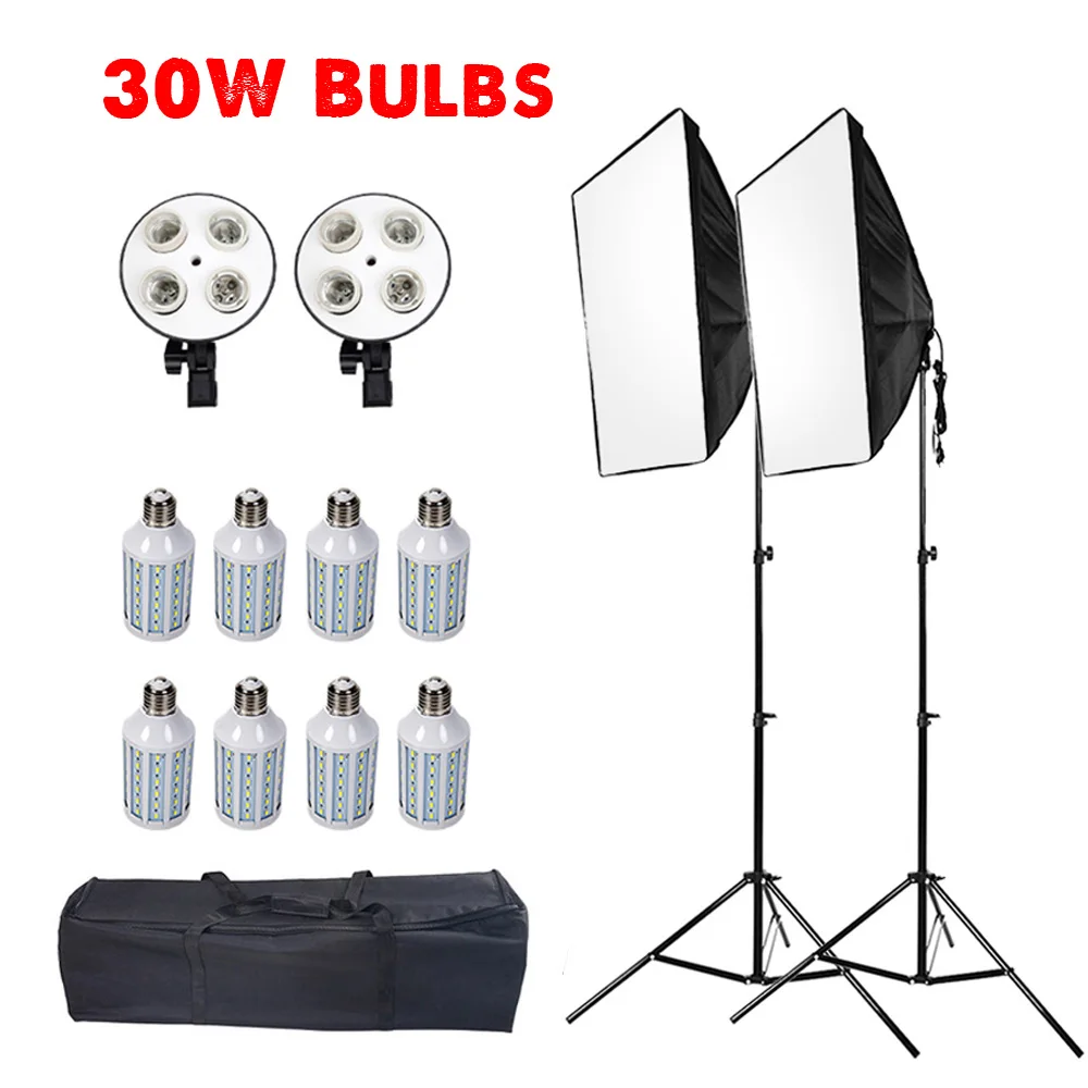 8PCS 30W Bulbs ASHANKS Led софтбокс с осветительной подставкой софтбокс набор для фотостудии фотографии освещение коробка для DSLR Fotografia E27 Blubs лампы - Цвет: 8PCS 30W Bulbs