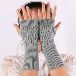 Ни один перчатки трикотажные Для женщин из моды полые жаккардовые без пальцев