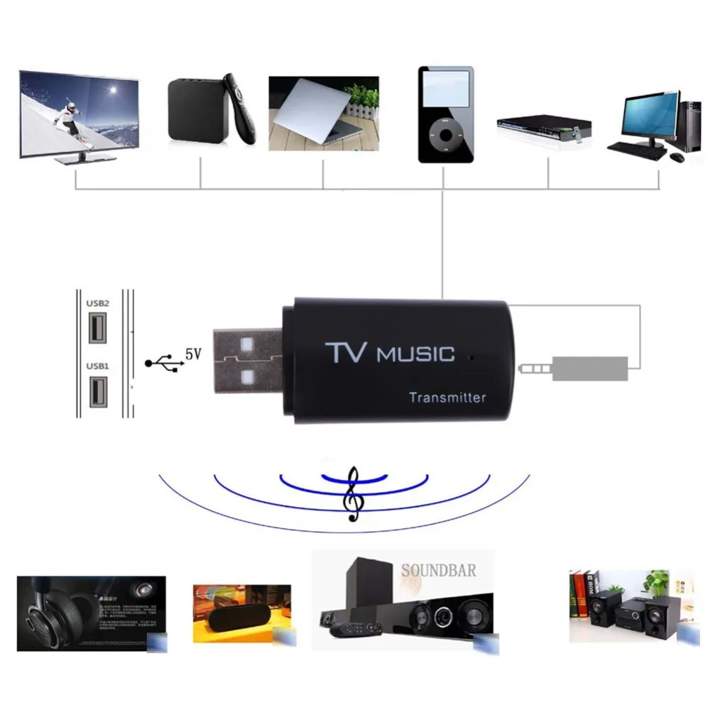 Bluetooth передатчик и приемник Беспроводной преобразователь звука A2DP музыка периферийное устройство со стерео-разъемом адаптер для Ipod с ТВ Mp4 Mp3 ПК
