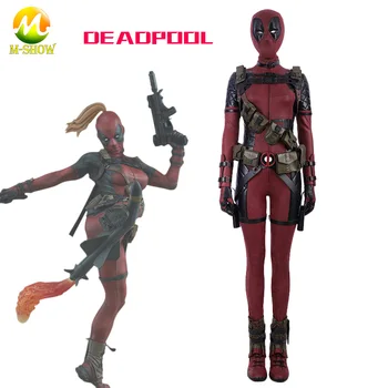 

Female Deadpool Cosplay Costume Wade Winston Wilson Costume Woman size Deadpool PU Leather Cosplay Jumpsuit For Halloween Party