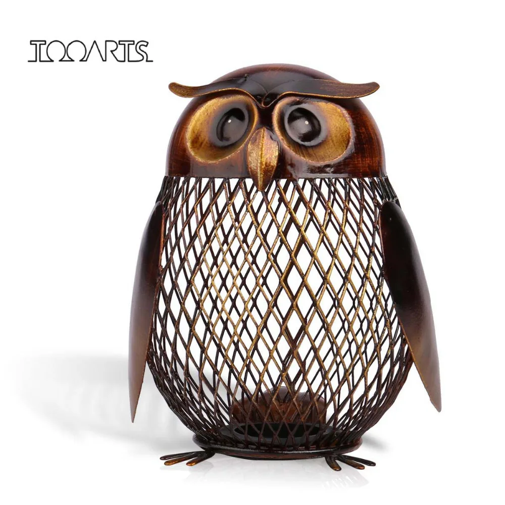 

Tooarts Escultura Owl Shaped Metal Coin Box Home Furnishing Articles Crafting Art Home Decoration Accessories for Home Shops