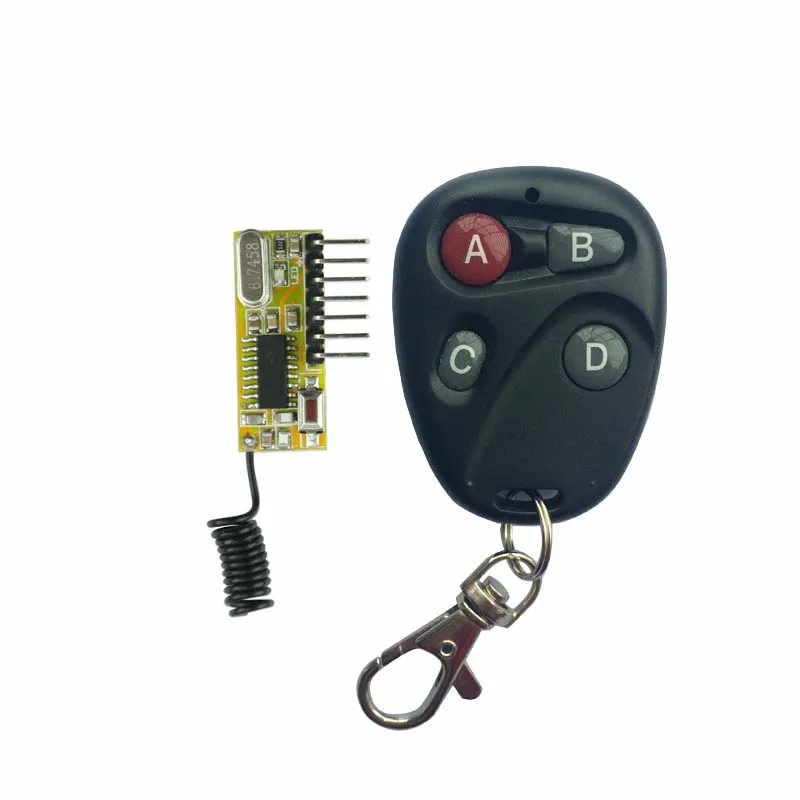 

RF Wireless Receiver Module DC5V 4CH Mini Super-heterodyne Receiver Module+Transmitter Learning Code Momentary Toggle Latched