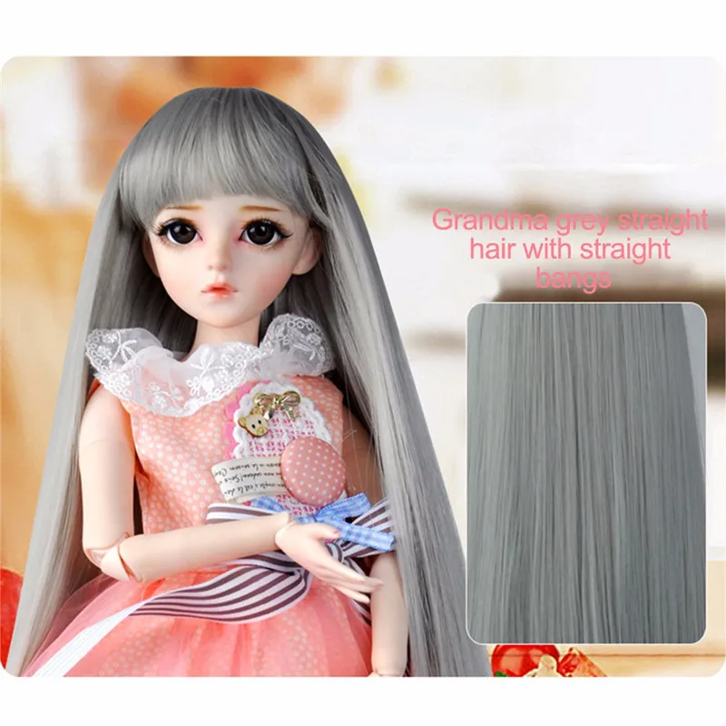 Высокая температура волокно Золото длинный прямой парик розовый глубокий спиральный вьющиеся волосы парики для 1/3 BJD куклы 60 см аксессуары для кукол - Цвет: Gray Straight Wig