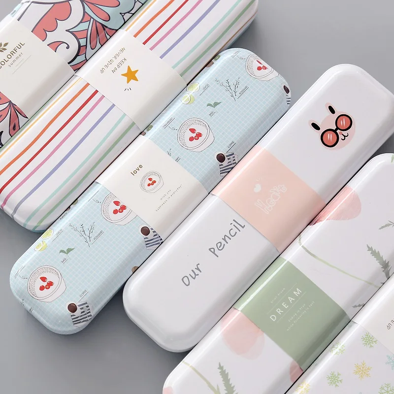 

2pcs Korean Creative Tinplate Pencil Case Pencil Case Convenience Multi-function Metal Pencil Box Fresh Lovely Style Pencil Bag