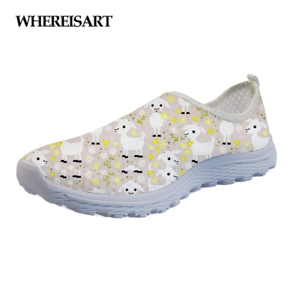 

WHEREISART Cute 3D Animal Sheep Pattern Spring Ladies Shoes Summer Breathable Mesh Flats Light Shoes for Women Casual Sneakers