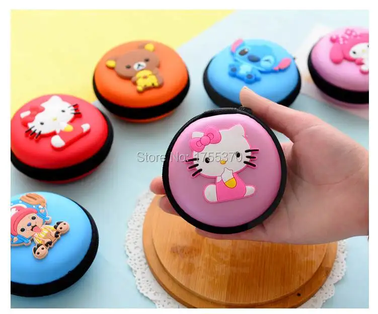  Cute Cartoon Candy Color Silicone Coin Purse Key Wallet Earphone Organizer Storage Box 