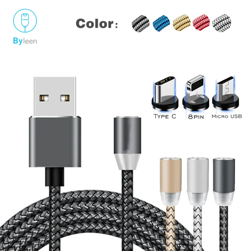 1 M LED USB مغناطيسي صغير كابل نوع C الأزرق النايلون كابل الشاحن ل فون 6 S 7 8 زائد هواوي P الذكية 2019 الهاتف المحمول الكابلات