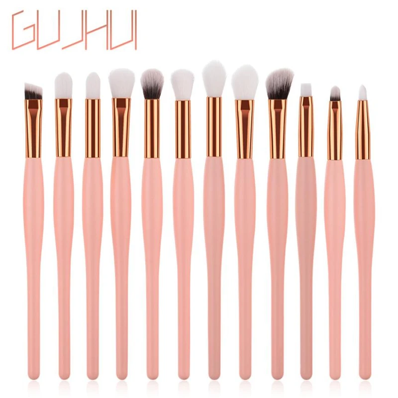 

GUJHUI 12PCS Wooden Eye shadow Makeup Brushes Sets Tools profissional brochas para maquillaje foundation Eyeshadow Sets & Kits