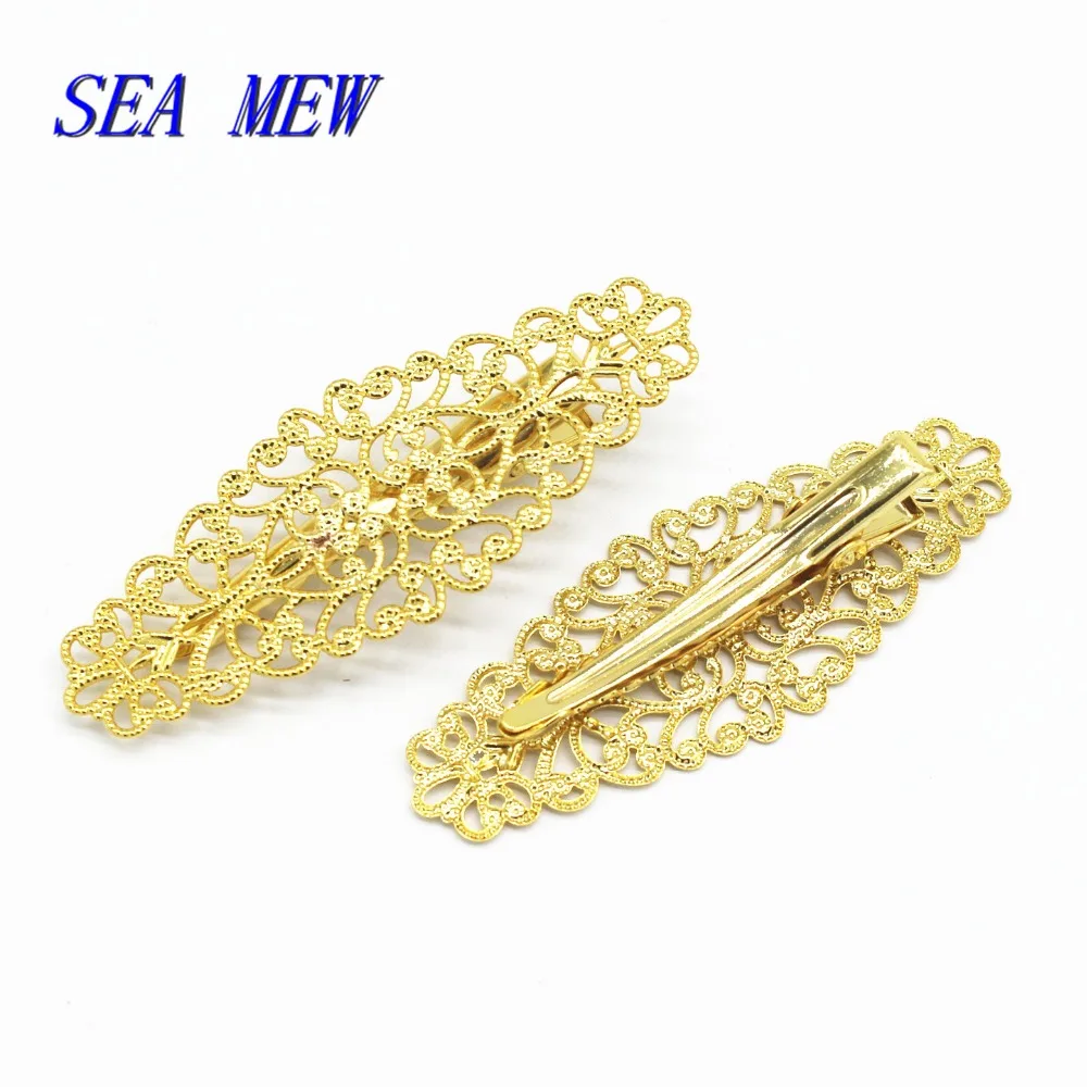 

SEA MEW 10 PCS 24mm*64mm Flowers Hairgrips Settings Gold Silver Hairpin Base DIY Jewelry Findings For Jewelry Making