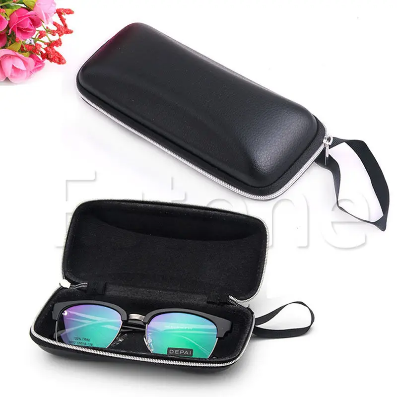 Portable Leather Zipper Eye Glasses Sunglasses Clam Shell Hard Case
