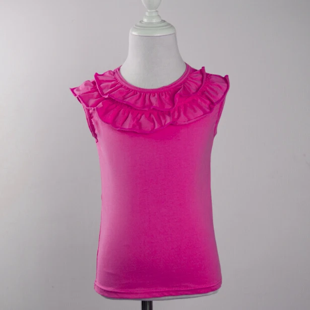 neck double ruffle solid color tank top for children girls bf photo