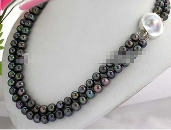 DYY 1001+++Stunning 2strands 9mm black round pearl Necklace 17-19&quot | Украшения и аксессуары