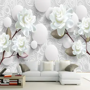 

Custom 3D Stereoscopic Mural Wallpaper European Fashion Beautiful White Peony Bedroom TV Backdrop Wall Paper Modern Home Decor