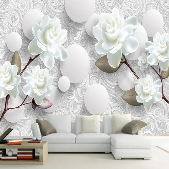 Custom 3D Stereoscopic Mural Wallpaper European Fashion Beautiful White Peony Bedroom TV Backdrop Wall Paper Modern Home Decor Custom 3D Stereoscopic Mural Wallpaper European Fashion Beautiful White Peony Bedroom TV Backdrop Wall Paper Modern Home Decor