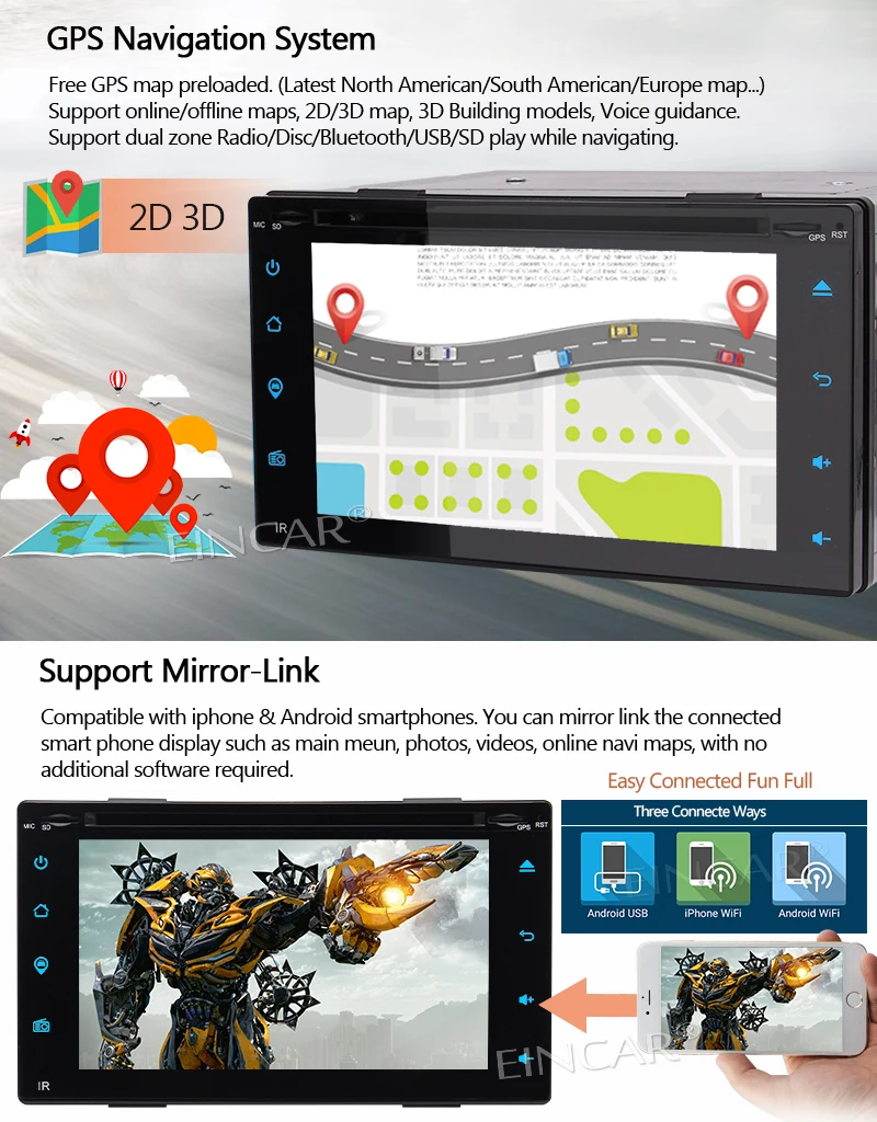 Excellent HD Android 6.0 4-Core Car Radio 2 Din In Dash CD DVD Player Multimedia Video Bluetooth Touch Screen GPS WiFi USB 6.2" Head Unit 3