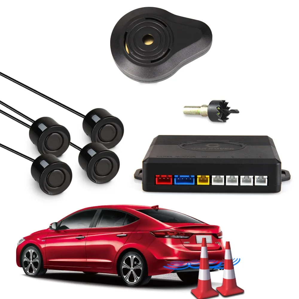CAR ROVER/® Car Capteur de Stationnement Auto Syst/ème Stationnement Bibi Alerte Sonore Buzzer avec 4 13mm Capteurs Argent