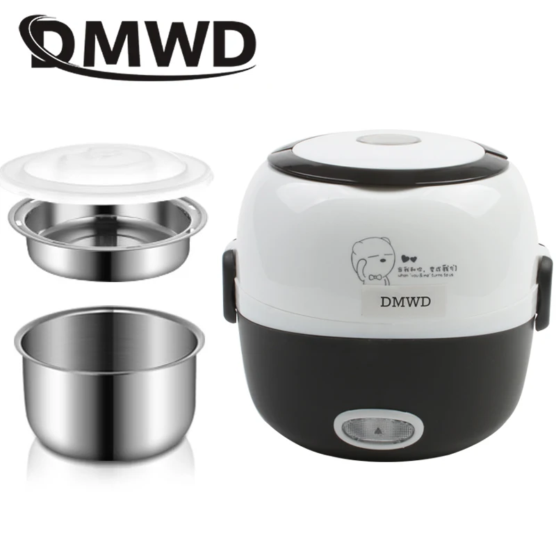 Preise DMWD MINI Reiskocher Thermische Heizung Elektro Lunch Box 2 Schichten Tragbare Essen Dampfer Kochen Container Mahlzeit Lunchbox Wärmer