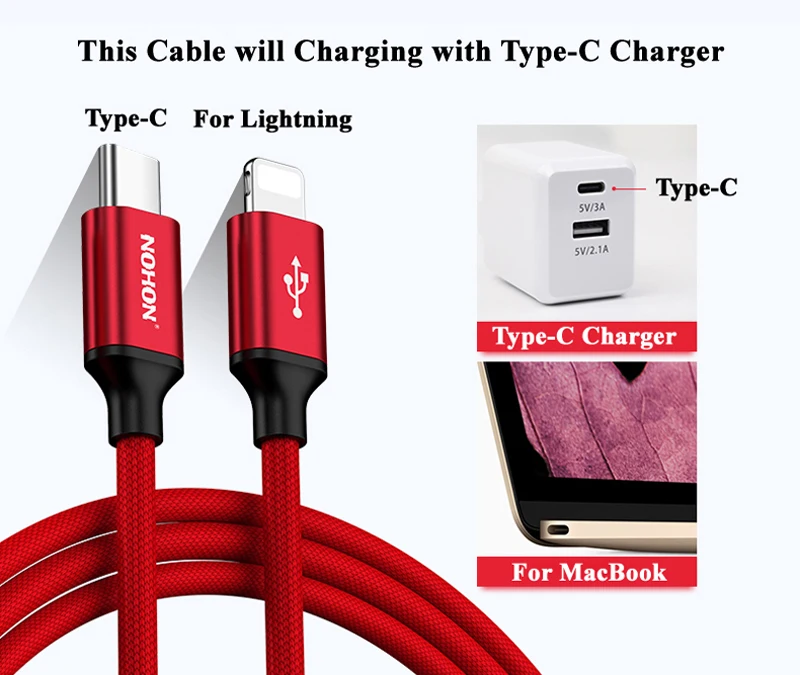 Nohon Cable Type-C to for Lightning For iPhone X 8 Plus 8P Phone Data Sync Fast Charging Cables Charge For iPhone 7 6S 6 Plus 5S Details (01)