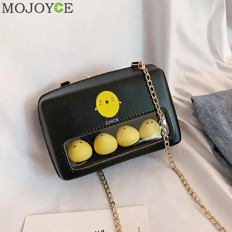 

Chick Print Decor Bag Women Square Leather Shoulder Messenger Chain Bags for Women 2019