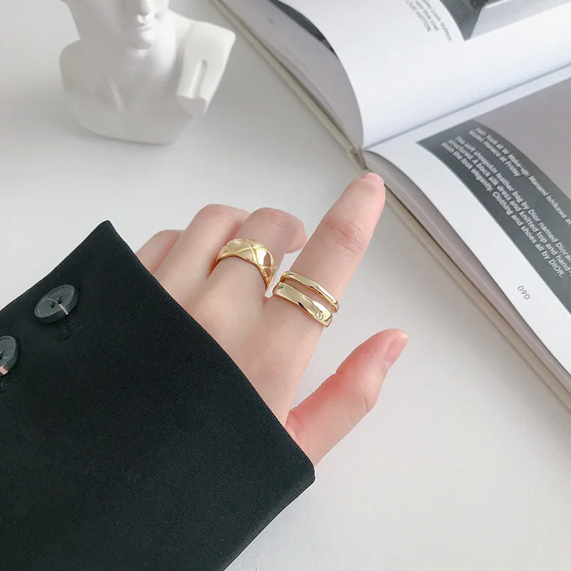 

LouLeur 925 sterling silver double layer line Rings Irregular high quality elegant open rings for women friendship jewelry gift