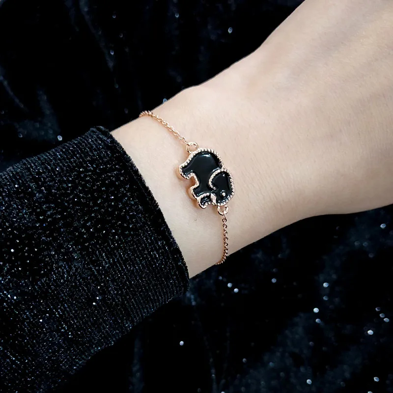 

SINLEERY Cute Red/Black Enamel Elephant Bracelet For Women Girl Gold Silver Color Hand Chain Fashion Jewelry SL022 SSB