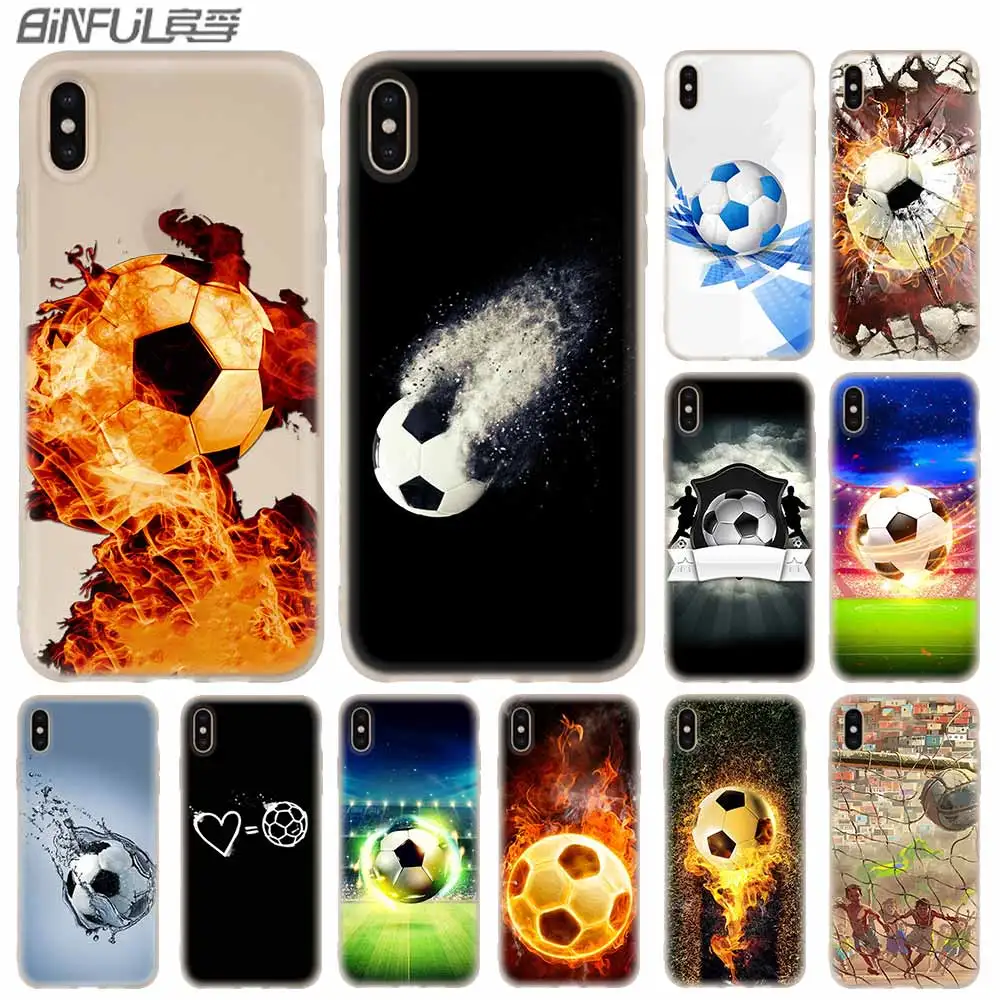 

Fire Football Soccer Ball Cover Case Silicone soft for iPhone X 11 Pro XS Max XR 6 7 8 Plus 5 4 S 5.8 6.1 6.5 Phone Cases