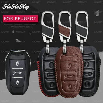 

KUKAKEY Remote Smart Car Key Case For Peugeot 308 408 508 2008 3008 4008 5008 RCZ 407 307 Leather Car Leather Keychain Cover Bag