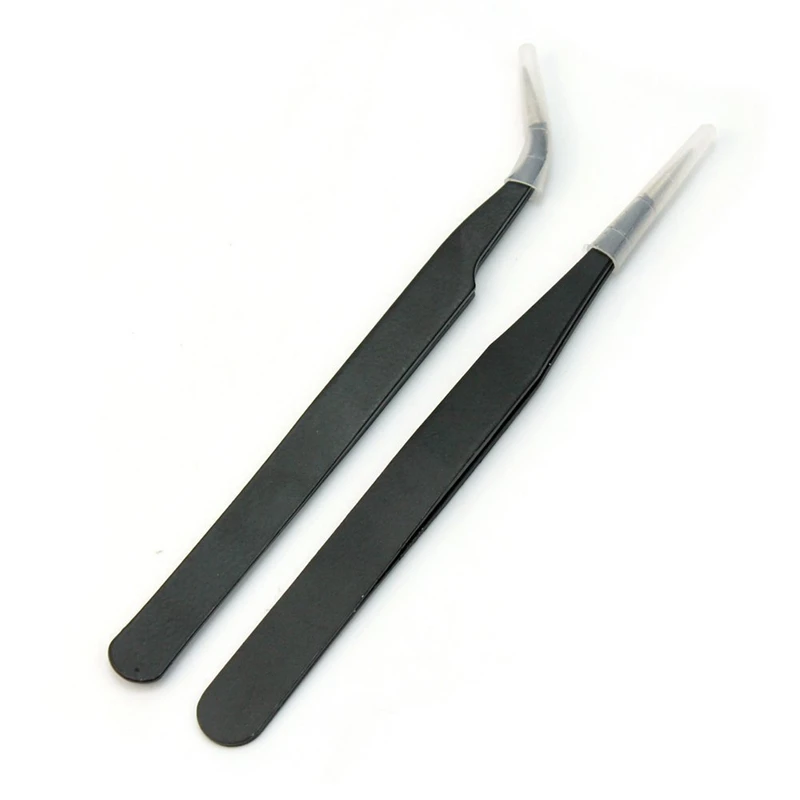

Nail Art Rhinestones Eyelashes Extension Straight & Curved Tweezers Tool Set-Black