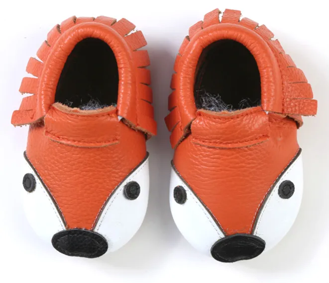 

Hot sell Genuine Leather Baby Moccasins Fox Shoes yellow leopard fringe Baby girls boys Shoes Newborn first walker Infant Shoes