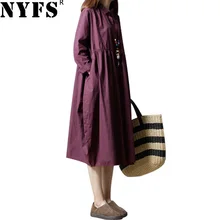 NYFS, стиль, весна-осень, женское платье, винтажное, свободное, платье-рубашка, хлопок, лен, длинное платье, vestidos robe
