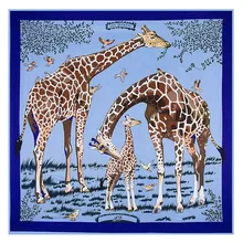 Grandes écharpes carrées de haute qualité 130cm x 130cm, marque de luxe, écharpe en soie sergé imprimée avec la lettre H Les girafes, bandeau pour femmes