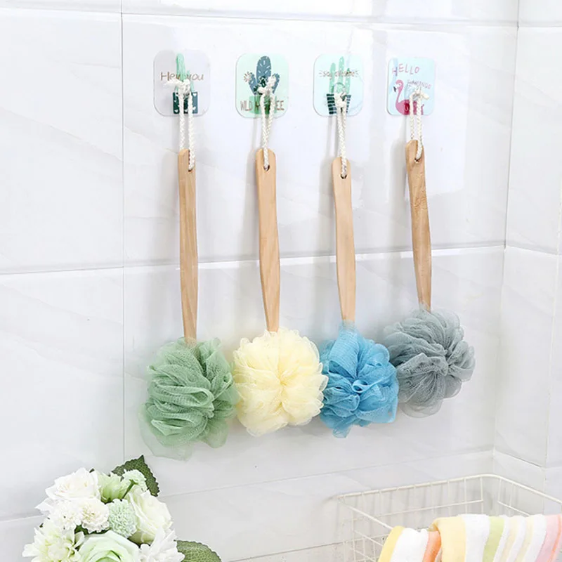 Long Wooden Handle Bath Brush Soft Mesh Ball Back Body Bath Shower Hanging Scrubber Brush Home Bathroom Shower Tool (8)