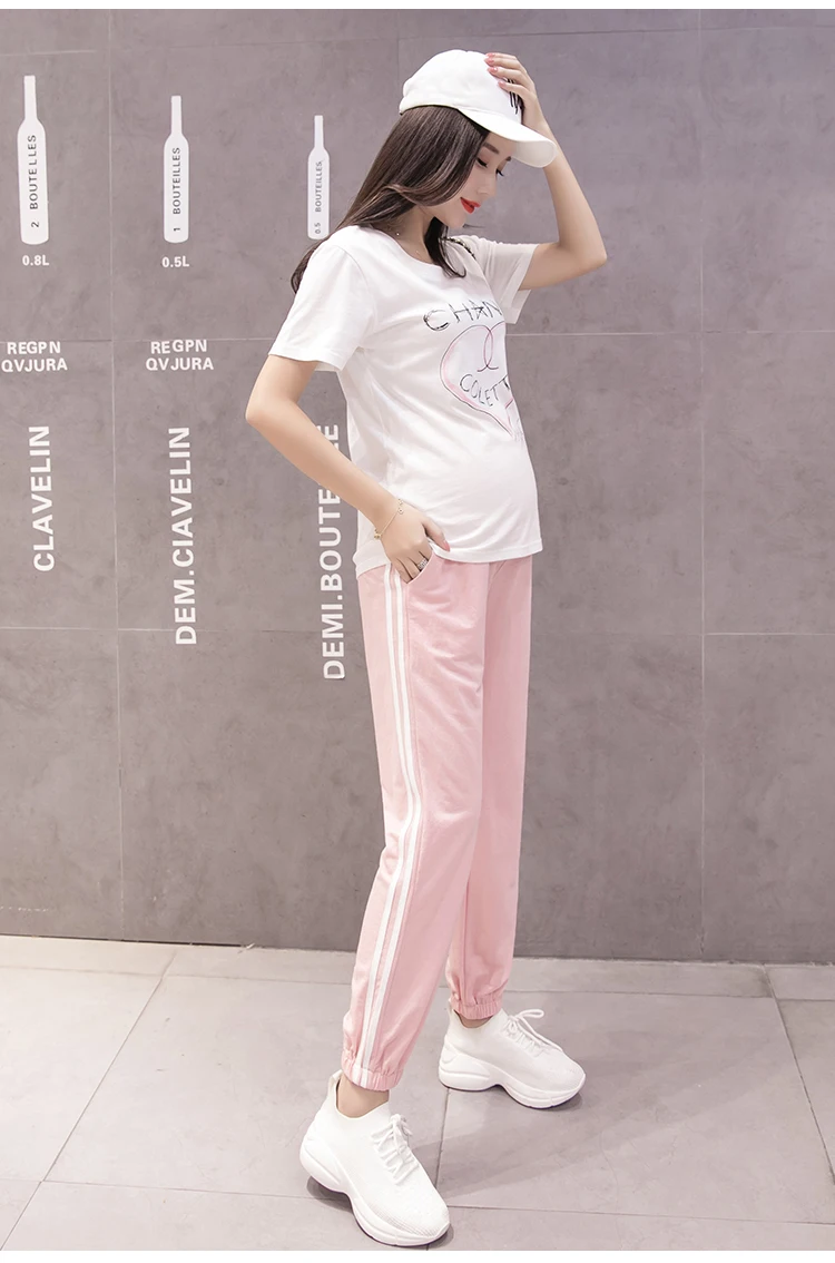 used maternity clothes near me 3126# Spring Summer Fashion Maternity Jogger Pants Elastic Waist Belly Pants Clothes for Pregnant Women Thin Pregnancy Trousers petite maternity clothes